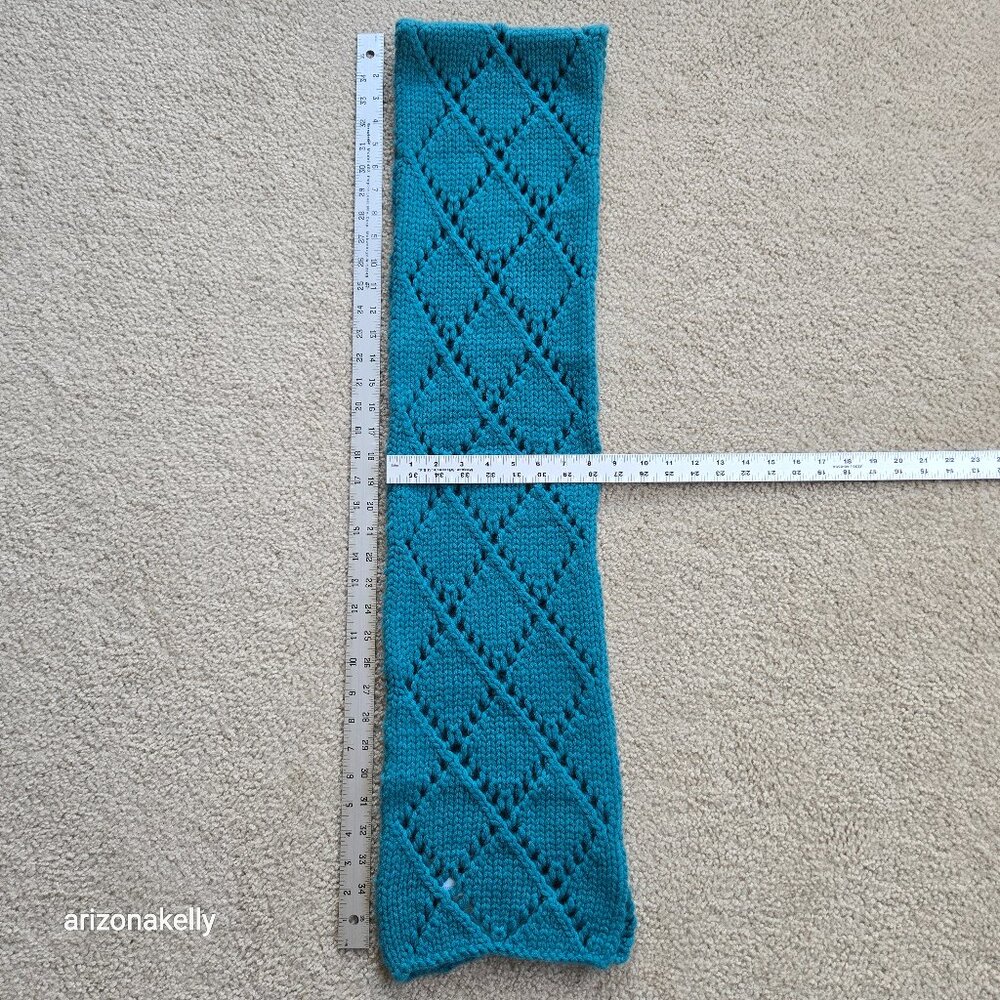 NWT Cashmere Knit Scarf Teal Blue Green Adrienne Vittadini Chunky Pointelle - Picture 3 of 9